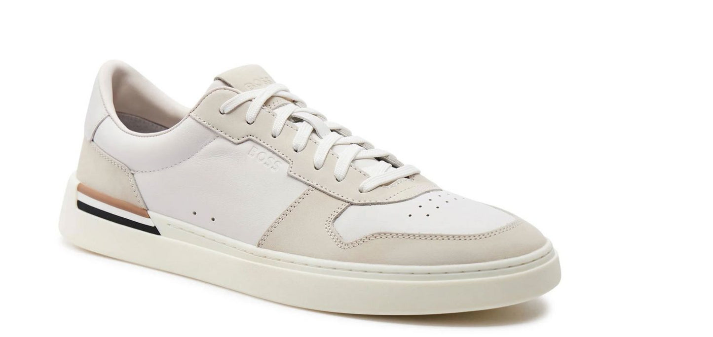 Hugo Boss Men's Clint Leather Suede Combo Lace Up Sneakers, White