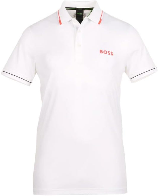 Hugo Boss Men's Paul Pro Performance Stretch Poly Short Sleeve Polo Shirt, White