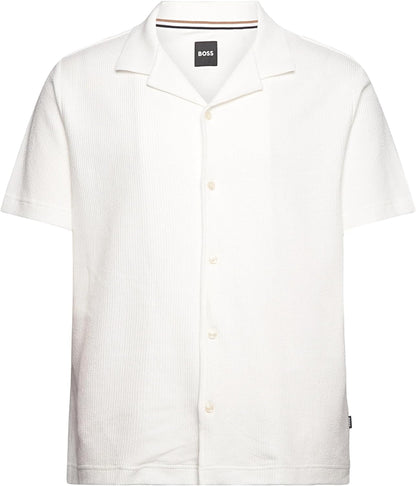 Hugo Boss Men's Powell 129 Pique Knit Button Down Shirt, White