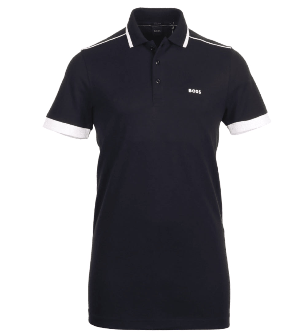 Hugo Boss Men's Paddy 1 Pique Cotton Polo Shirt with Contrast Trim, Navy Blue