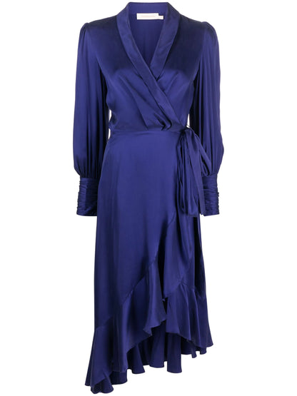 Zimmermann Silk Wrap Midi Dress Lapis