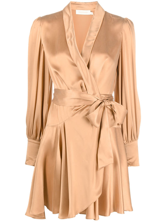 Zimmermann Silk Wrap Mini Dress Sand