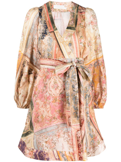 Zimmermann August Wrap Mini Dress Patch Floral