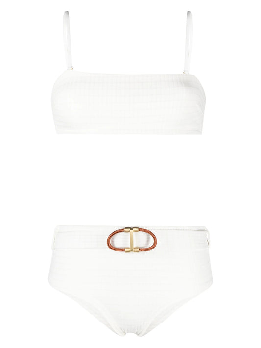 Zimmermann Alight Textured Boyleg Bikini Ivory Texture