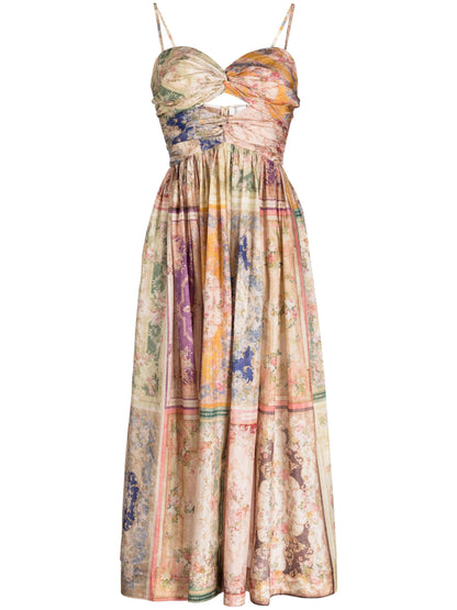 Zimmermann August Tie Front Midi Dress Patch Floral