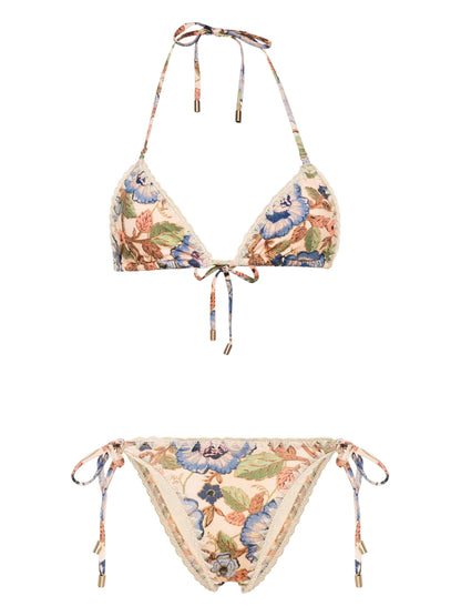 Zimmermann Junie Crochet Edge Bikini Ivory/Blue Floral