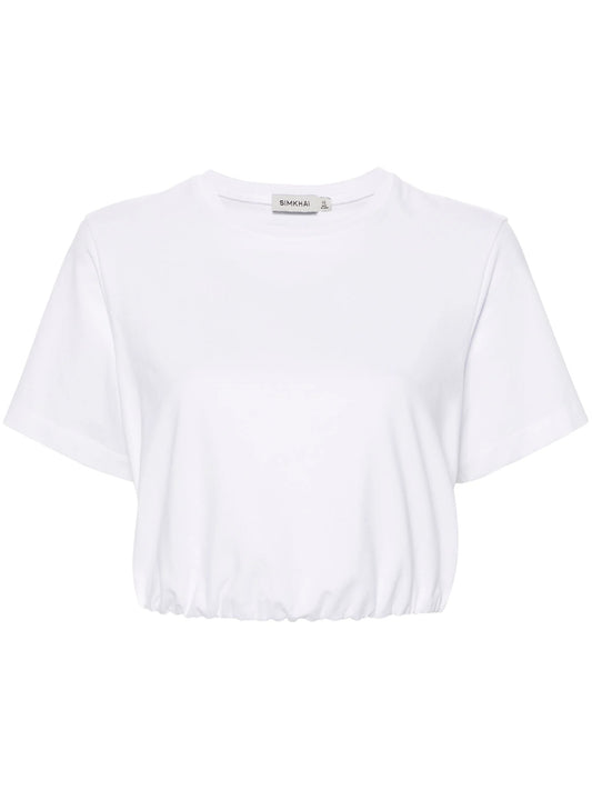 Simkhai Women's Jojo Short Sleeve Cropped T-Shirt, White