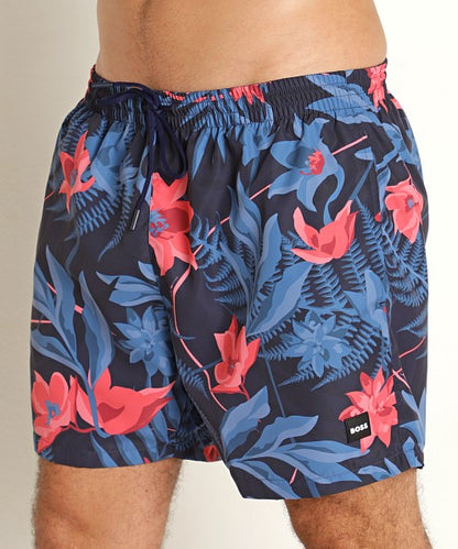 Hugo Boss Men's Piranha Swim Trunks, Navy Flowers