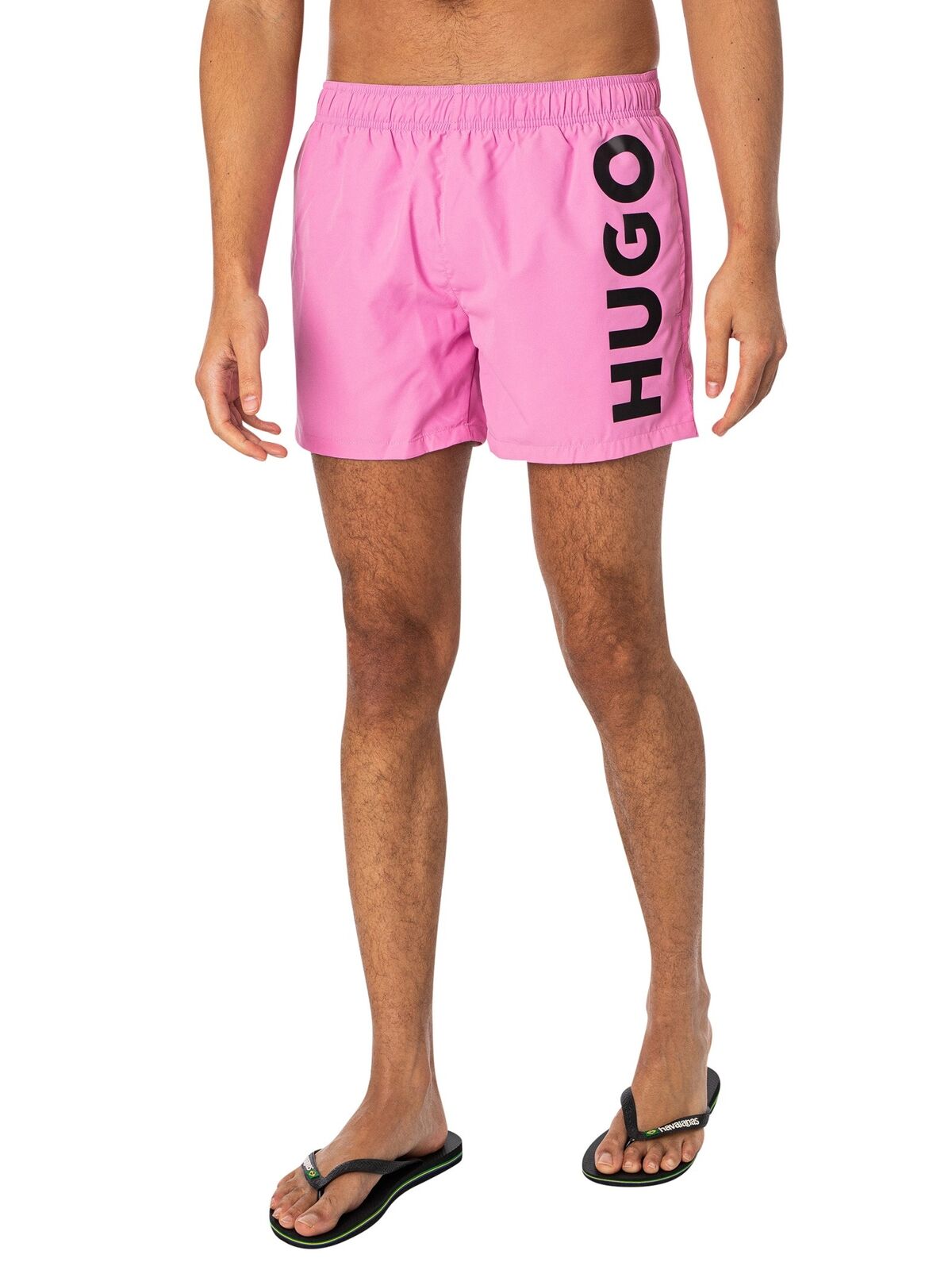 Hugo Men's Abas Vertical Logo Swim Trunks, Pink