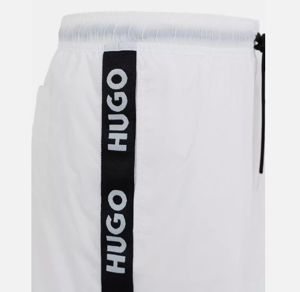 Hugo Men's Fab Logo Taping Swim Trunks, White