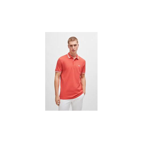 Hugo Boss Men's Paddy Short Sleeve Contrast Color Polo Shirt, Fiery Coral