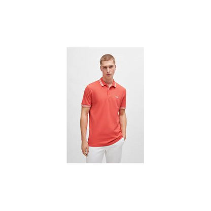 Hugo Boss Men's Paddy Short Sleeve Contrast Color Polo Shirt, Fiery Coral