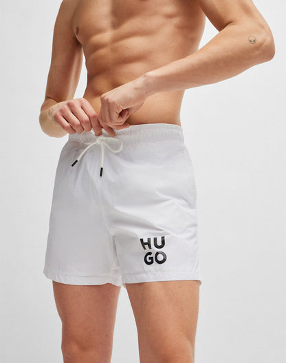 Hugo Men's Paol Suare Logo Swim Trunks, White