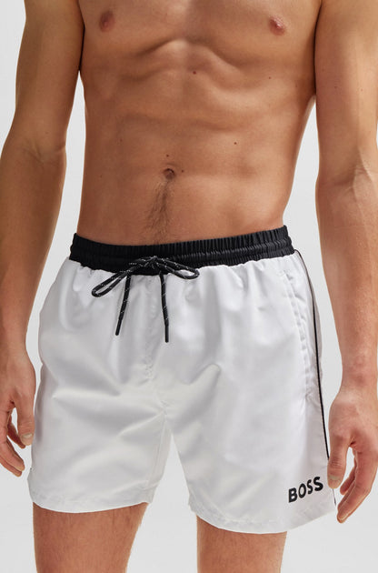 Hugo Boss Men's Starfish Swim Trunks, Black/White