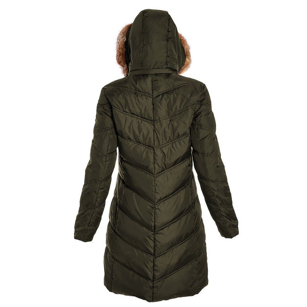 Michael Michael Kors Women's Dark Moss Chevron Down Puffer Hooded Coat