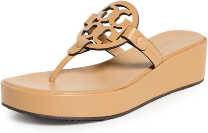 Tory Burch Women's Miller Wedge Sandals 25mm, Ginger Shortbread