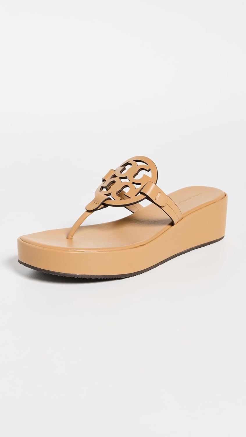 Tory Burch Women's Miller Wedge Sandals 25mm, Ginger Shortbread