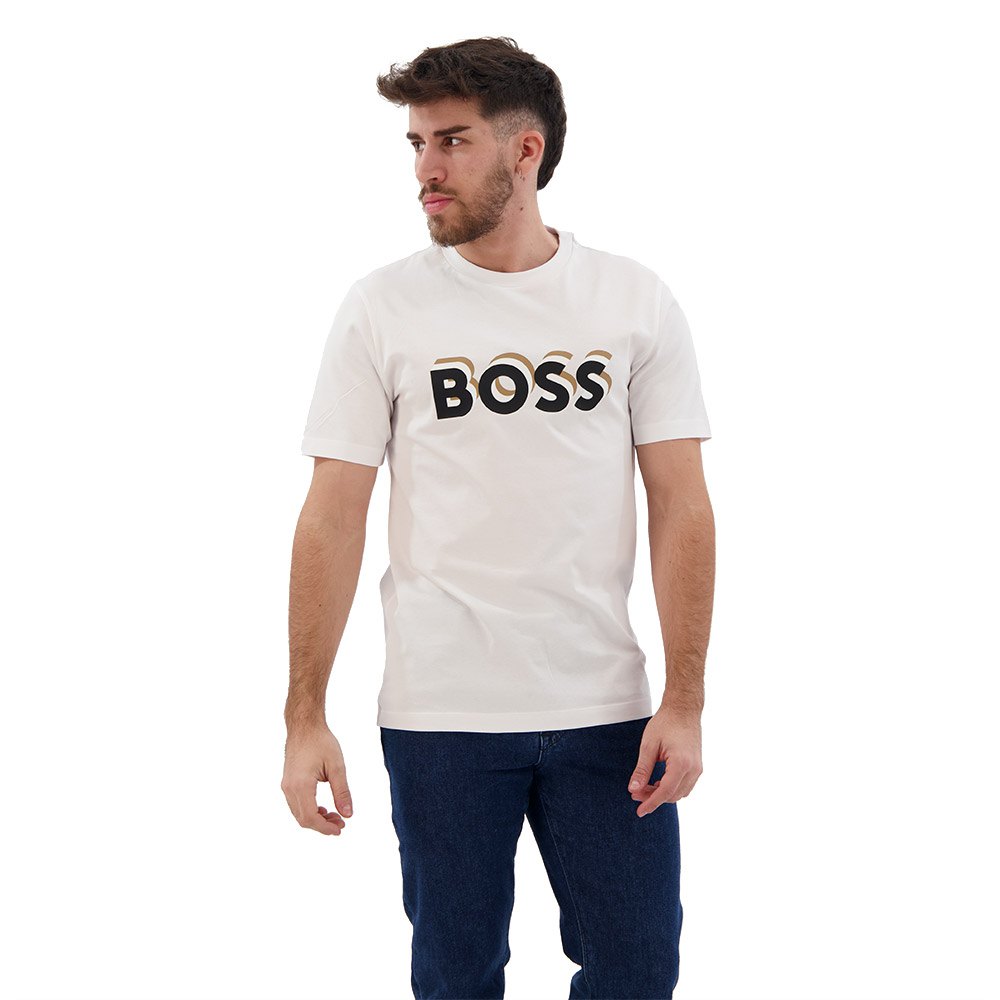 Hugo Boss Men's Tiburt 427 3D Logo Short Sleeve Shirt, White