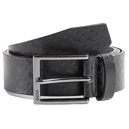 Hugo Boss Men's Barn B Monogram Leather Belt, Black