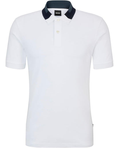 Hugo Boss Men's Phillipson 116 Contrast Short Sleeve Polo Shirt, White