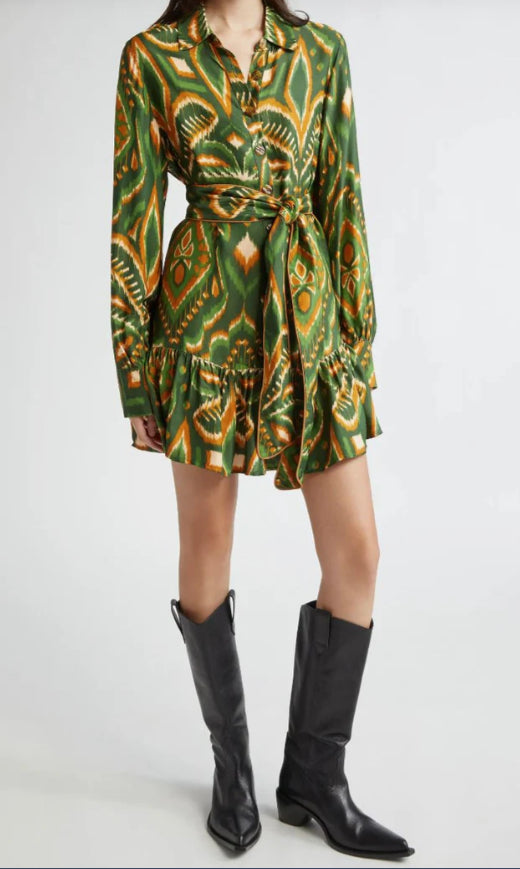 Farm Rio Women's Pineapple Ikat Green Mini Dress