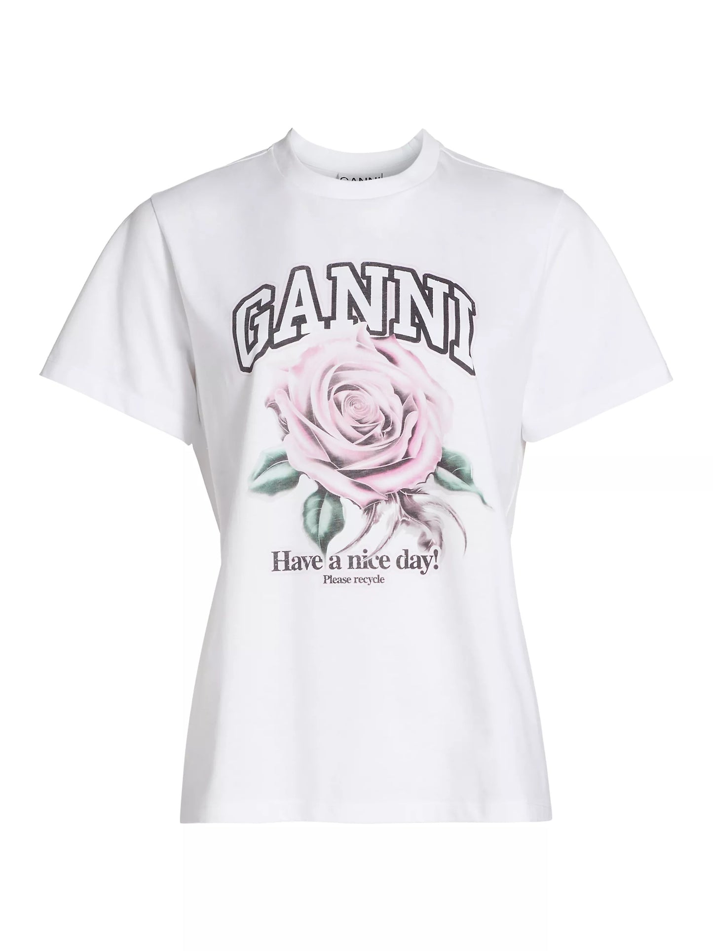 Ganni Women's Rose Print Tee, Bright White