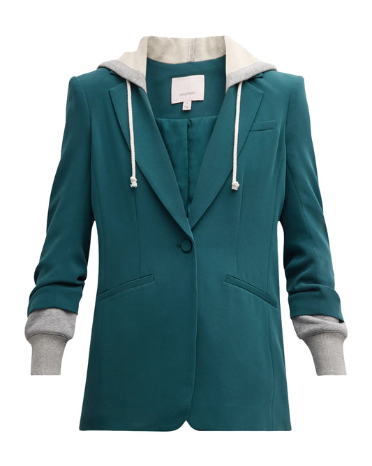 Cinq a Sept Women's Hooded Khloe Jacket, Green Onyx/Heather Grey