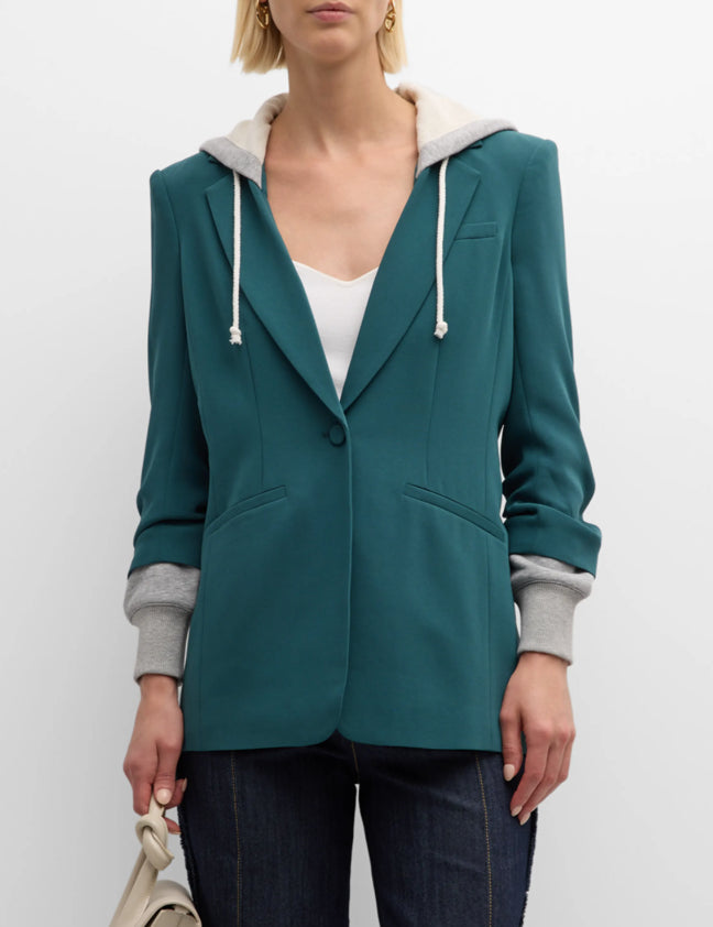 Cinq a Sept Women's Hooded Khloe Jacket, Green Onyx/Heather Grey