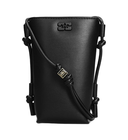 Ganni Women's Leather Bou Phone Crossbody Bag, Black