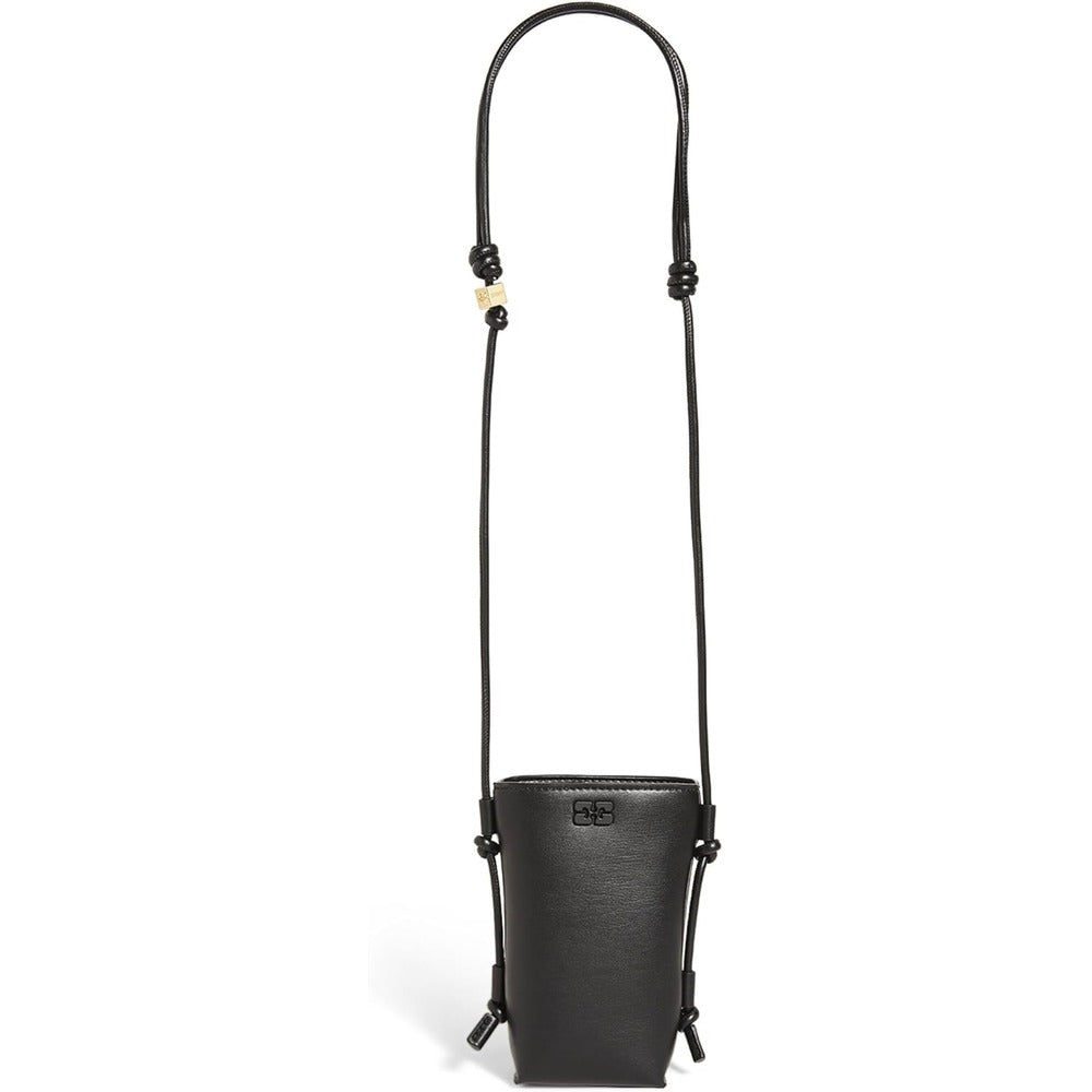 Ganni Women's Leather Bou Phone Crossbody Bag, Black