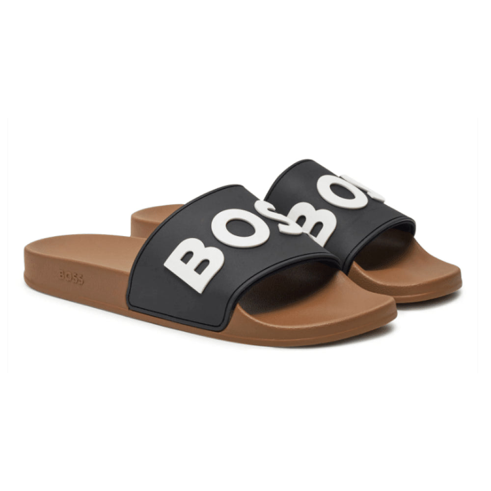 Hugo Boss Men's Kirk Big Logo Slides, Silky Camel