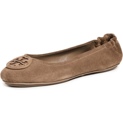 Tory Burch Women's Suede Leather Minnie Ballet Flats Rocky Pebble