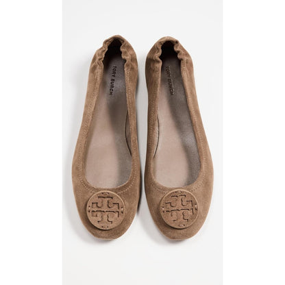 Tory Burch Women's Suede Leather Minnie Ballet Flats Rocky Pebble