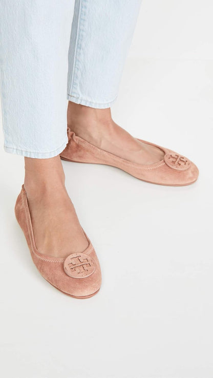 Tory Burch Women's Suede Leather Minnie Ballet Flats Malva