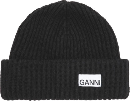 Ganni Women's Structured Rib Beanie, Black