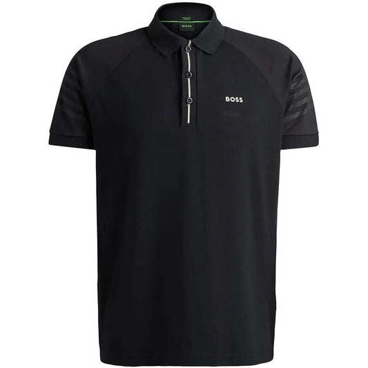 Hugo Boss Men's Paddy 2 Short Sleeve Stripe Placket Polo, Black