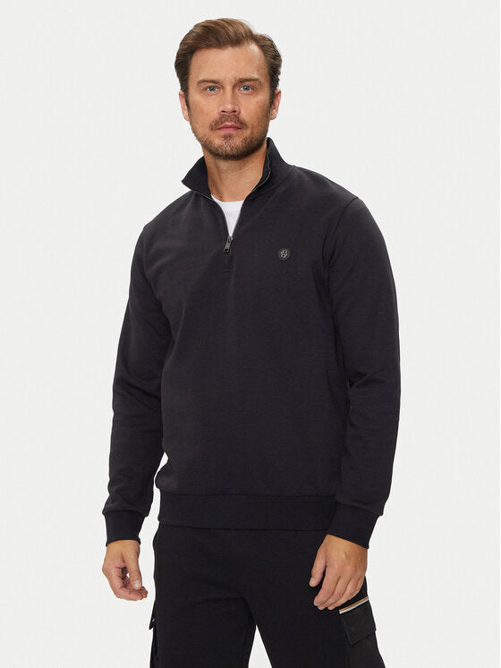 Hugo Boss Men's Stimmann 01 Metal Logo Half Zip Sweatshirt, Black