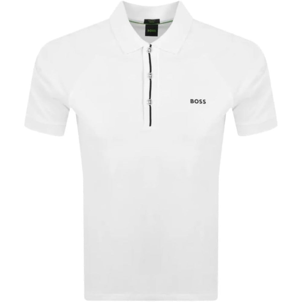 Hugo Boss Men's Paddy 2 Short Sleeve Stripe Placket Polo, White