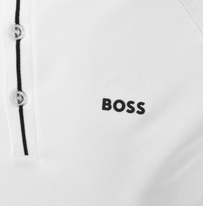 Hugo Boss Men's Paddy 2 Short Sleeve Stripe Placket Polo, White