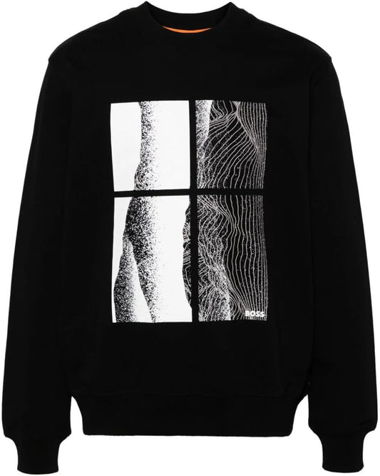 Hugo Boss Men's We_Berge White Print Sweatshirt, Black