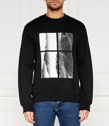 Hugo Boss Men's We_Berge White Print Sweatshirt, Black