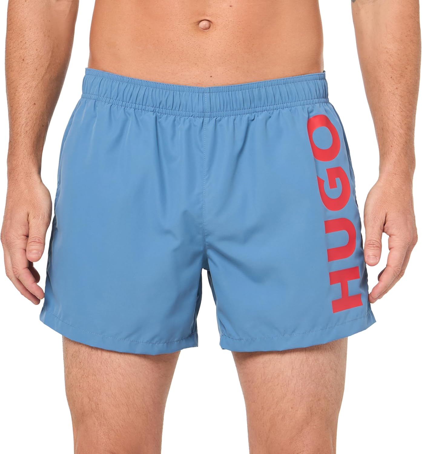 Hugo Men's ABAS Vertical Logo Swim Trunks, Acai Blue