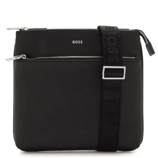 Hugo Boss Men's Zair Envelope Leather Crossbody Bag, Black