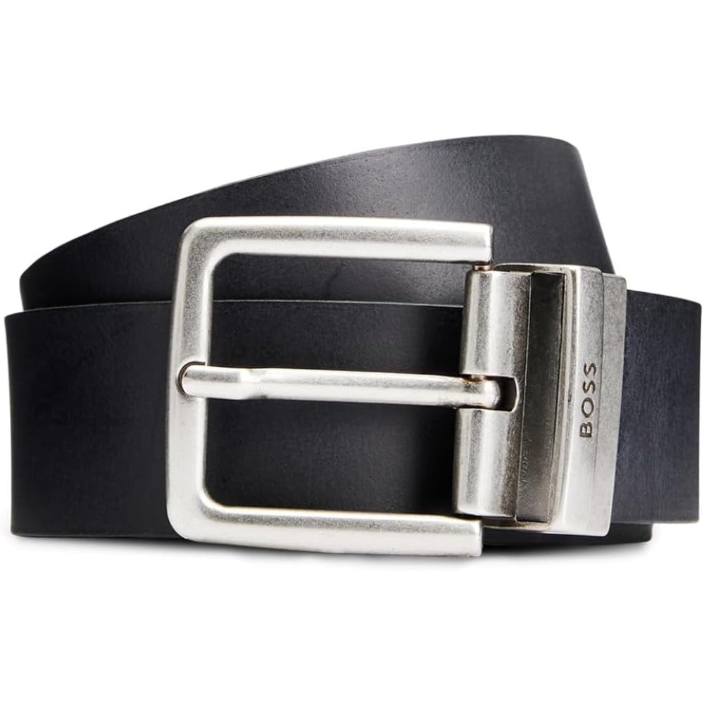 Hugo Boss Men's Omar Matte Silver Buckle Belt, Black