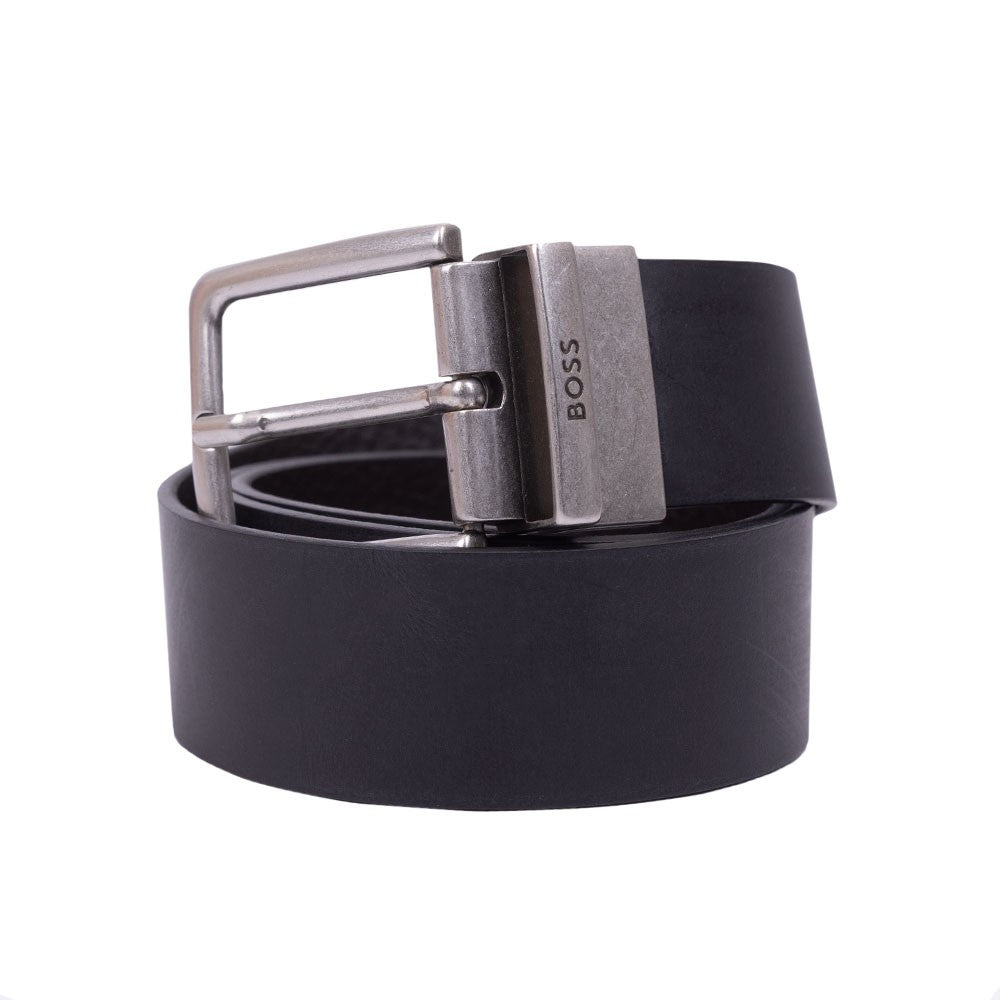 Hugo Boss Men's Omar Matte Silver Buckle Belt, Black