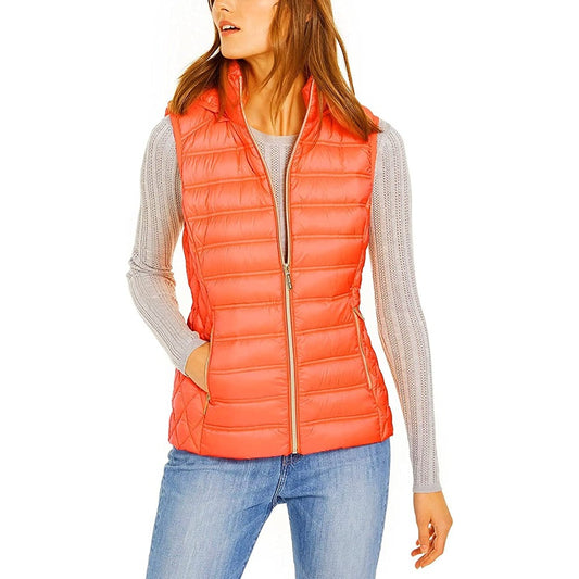 Michael Michael Kors Women's Orange Down Puffer Vest Jacket with Removable Hood