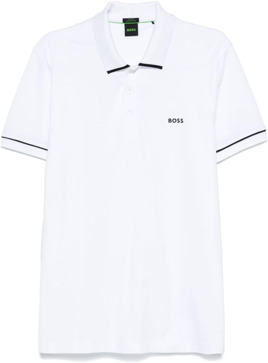 Hugo Boss Men's Paule Slim Fit Polo w/ Black Trims, White