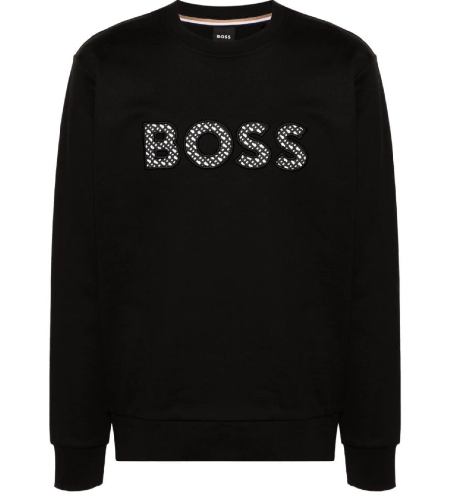 Hugo Boss Men's Soleri Monogram Crew Neck Sweatshirt, Black