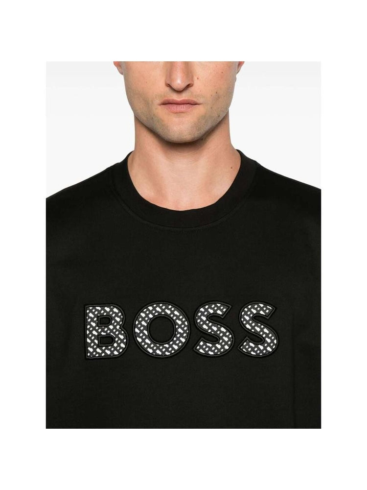 Hugo Boss Men's Soleri Monogram Crew Neck Sweatshirt, Black