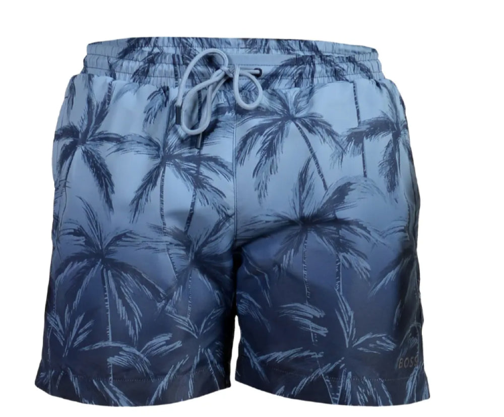 Hugo Boss Men's Zen Ombre Palm Tree Print Swim Shorts, Blue